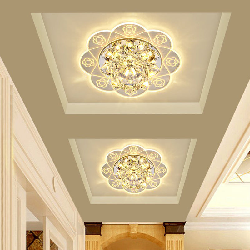 Floral Flush Mount Lighting Minimalist Crystal Hallway LED Flush Mount Fixture in Clear Clear Warm Clearhalo 'Ceiling Lights' 'Close To Ceiling Lights' 'Close to ceiling' 'Flush mount' Lighting' 2107135