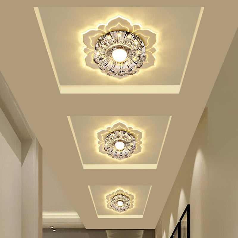 Crystal Flower Shaped LED Flush Mount Modern Clear Flushmount Ceiling Light for Entryway Clear Warm Clearhalo 'Ceiling Lights' 'Close To Ceiling Lights' 'Close to ceiling' 'Flush mount' Lighting' 2107143