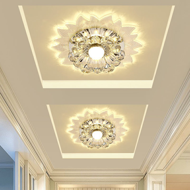 Modern Blossom Shaped LED Flush Mount Crystal Hallway Flushmount Ceiling Light in Clear Clear Warm Clearhalo 'Ceiling Lights' 'Close To Ceiling Lights' 'Close to ceiling' 'Flush mount' Lighting' 2107183