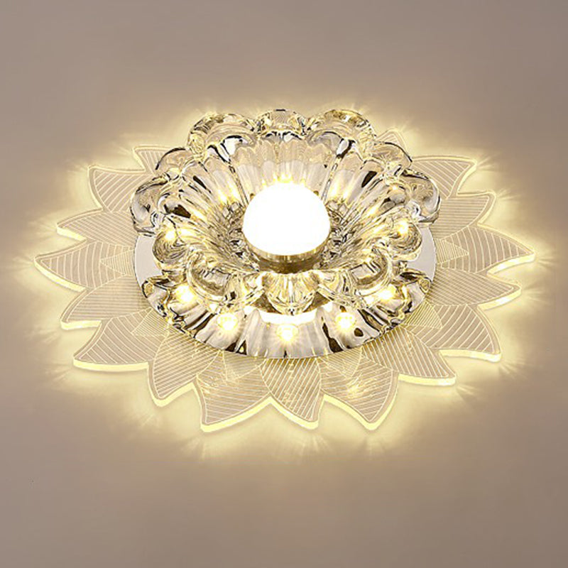 Modern Blossom Shaped LED Flush Mount Crystal Hallway Flushmount Ceiling Light in Clear Clearhalo 'Ceiling Lights' 'Close To Ceiling Lights' 'Close to ceiling' 'Flush mount' Lighting' 2107185