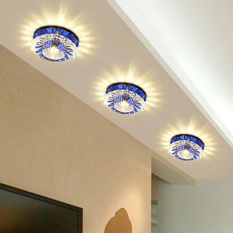 Floral Shade Flush Light Artistic Crystal Hallway LED Flush Ceiling Light Fixture in Clear Blue Warm Clearhalo 'Ceiling Lights' 'Close To Ceiling Lights' 'Close to ceiling' 'Flush mount' Lighting' 2107253