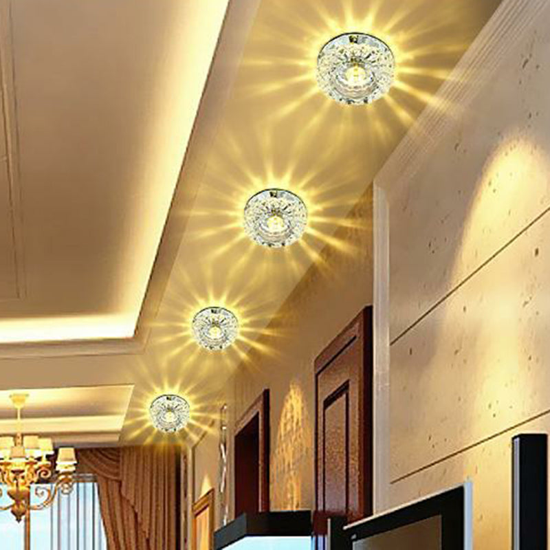 Floral Shade Flush Light Artistic Crystal Hallway LED Flush Ceiling Light Fixture in Clear White Warm Clearhalo 'Ceiling Lights' 'Close To Ceiling Lights' 'Close to ceiling' 'Flush mount' Lighting' 2107254