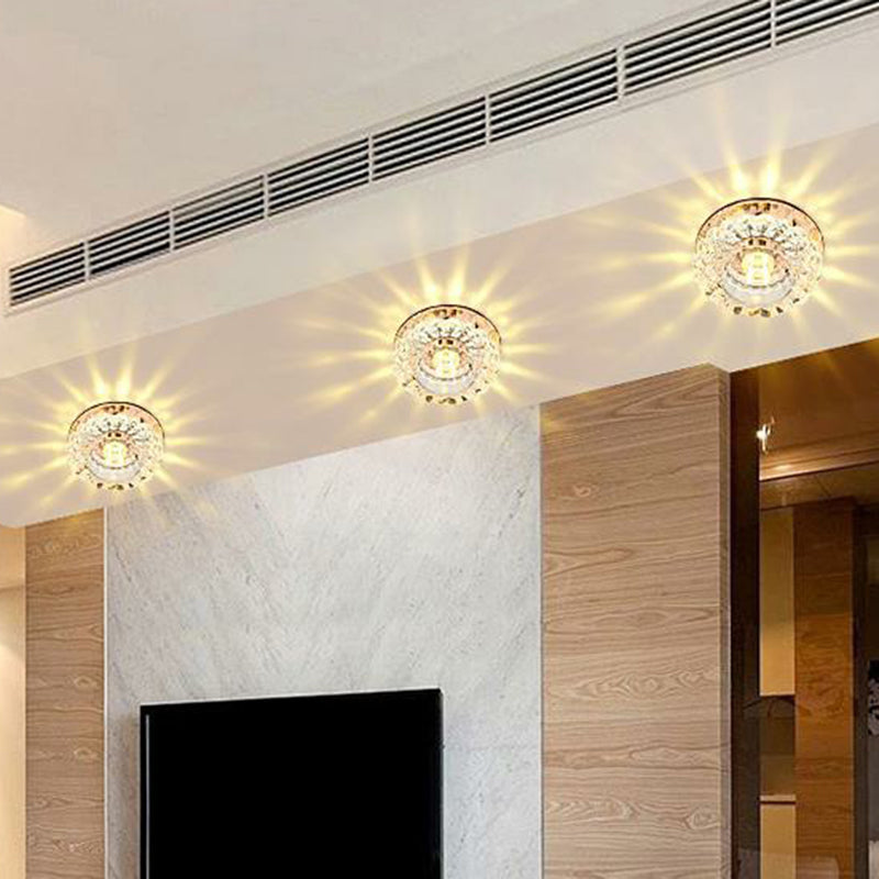 Floral Shade Flush Light Artistic Crystal Hallway LED Flush Ceiling Light Fixture in Clear Tan Warm Clearhalo 'Ceiling Lights' 'Close To Ceiling Lights' 'Close to ceiling' 'Flush mount' Lighting' 2107259