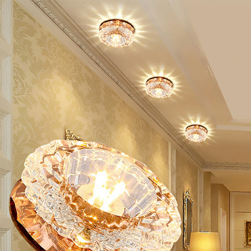 Floral Shade Flush Light Artistic Crystal Hallway LED Flush Ceiling Light Fixture in Clear Tan White Clearhalo 'Ceiling Lights' 'Close To Ceiling Lights' 'Close to ceiling' 'Flush mount' Lighting' 2107262