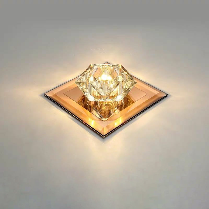 Gem Shaped Foyer LED Flush Mount Light Crystal Simplicity Flush Mount Ceiling Light Tan 5.5