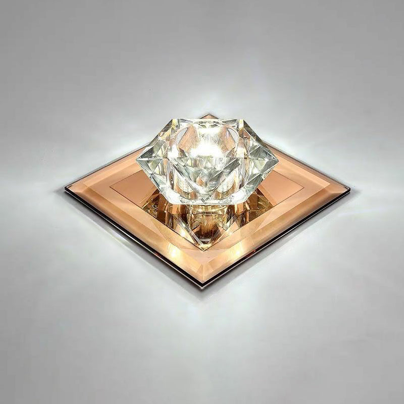 Gem Shaped Foyer LED Flush Mount Light Crystal Simplicity Flush Mount Ceiling Light Tan 7