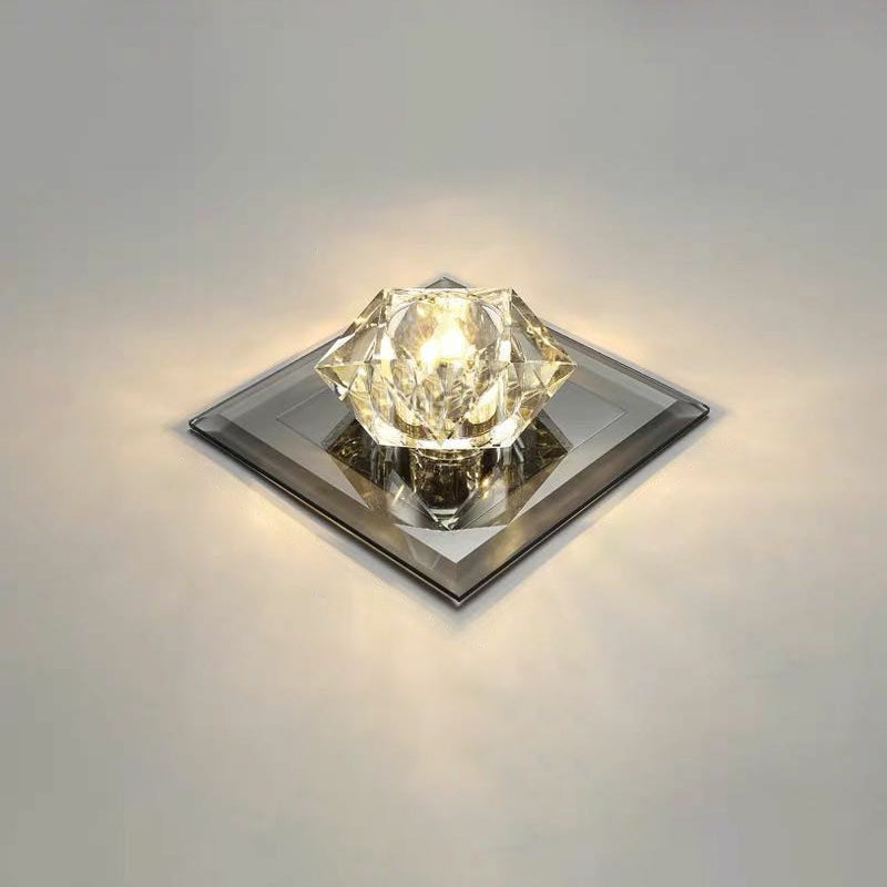 Gem Shaped Foyer LED Flush Mount Light Crystal Simplicity Flush Mount Ceiling Light Black 5.5