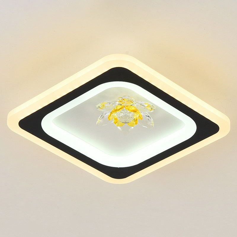 Contemporary Geometric Shaped Flush Ceiling Light Crystal Hallway LED Flush Mount Lighting Fixture Black Inner White Outer Warm Square Plate Clearhalo 'Ceiling Lights' 'Close To Ceiling Lights' 'Close to ceiling' 'Flush mount' Lighting' 2107581