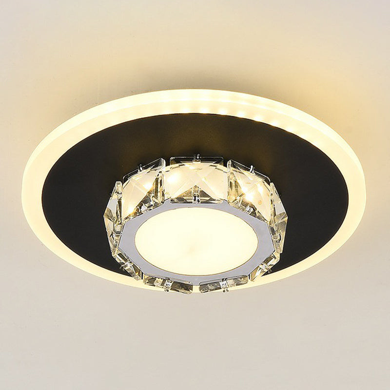 Contemporary Geometric Shaped Flush Ceiling Light Crystal Hallway LED Flush Mount Lighting Fixture Black Warm Round Clearhalo 'Ceiling Lights' 'Close To Ceiling Lights' 'Close to ceiling' 'Flush mount' Lighting' 2107586