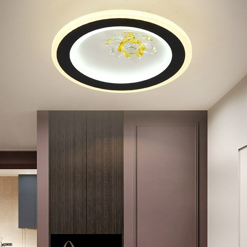 Contemporary Geometric Shaped Flush Ceiling Light Crystal Hallway LED Flush Mount Lighting Fixture Black Inner White Outer Warm Round Clearhalo 'Ceiling Lights' 'Close To Ceiling Lights' 'Close to ceiling' 'Flush mount' Lighting' 2107588