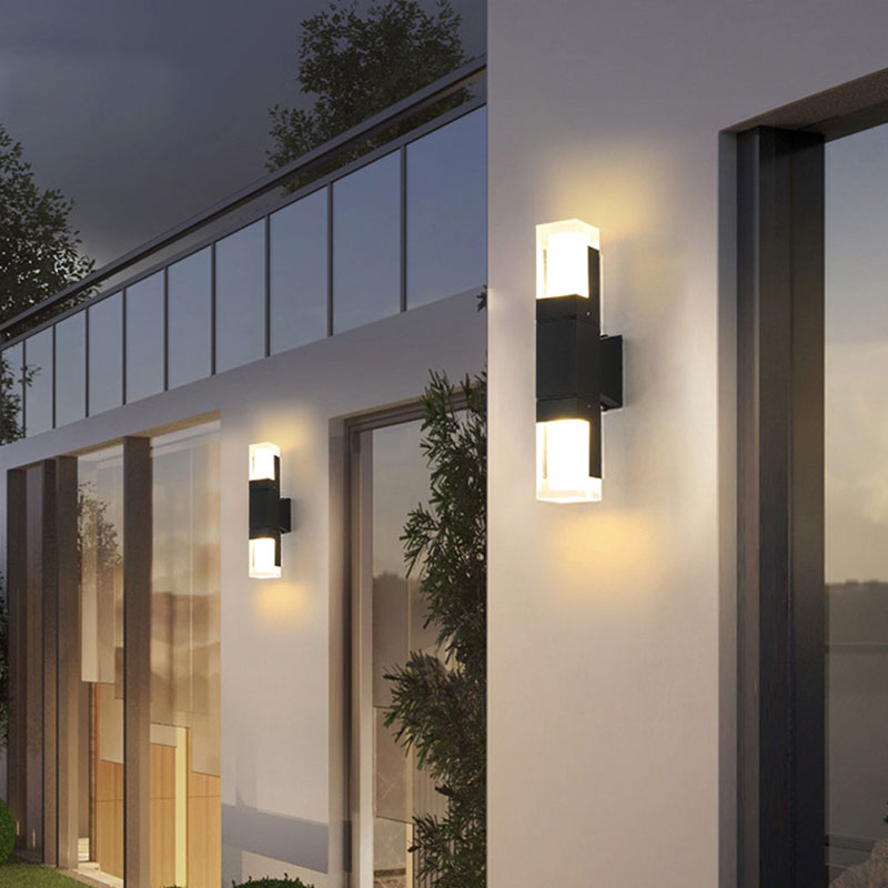 Rectangle Shaped Outdoor Sconce Lighting Acrylic Modern LED Wall Light Fixture in Black Clearhalo 'Wall Lamps & Sconces' 'Wall Lights' Lighting' 2107604