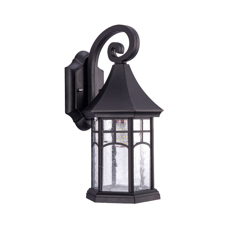 Seedy Glass Pavilion Shaped Wall Light Classic 1 Head Courtyard Wall Lighting Fixture in Black Clearhalo 'Wall Lamps & Sconces' 'Wall Lights' Lighting' 2107879