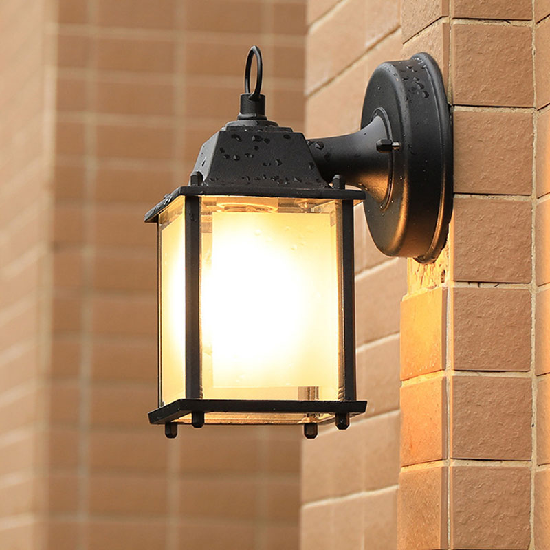 Black Rectangular Wall Lighting Classic Glass Single-Bulb Outdoor Wall Sconce Lamp Black 9