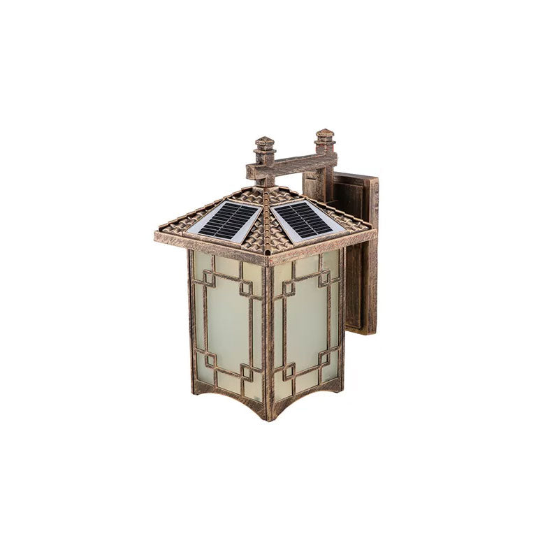 Rustic Rectangle LED Wall Sconce Frost Glass Solar Wall Light Fixture for Courtyard Clearhalo 'Wall Lamps & Sconces' 'Wall Lights' Lighting' 2107920