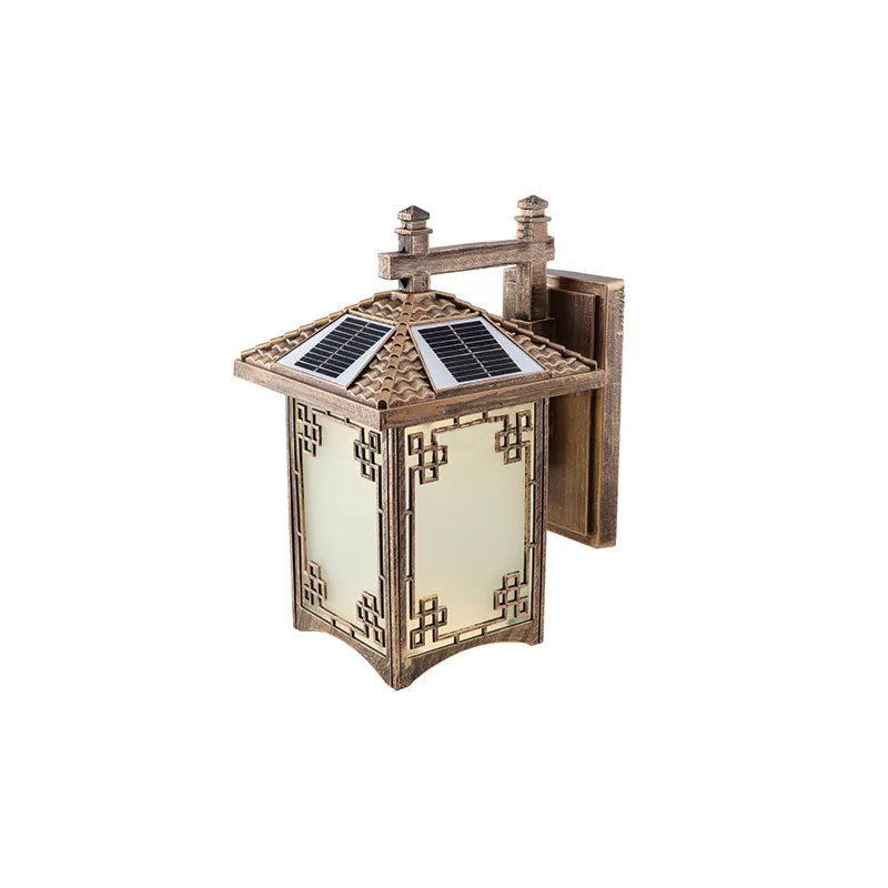 Rustic Rectangle LED Wall Sconce Frost Glass Solar Wall Light Fixture for Courtyard Bronze Solar C Clearhalo 'Wall Lamps & Sconces' 'Wall Lights' Lighting' 2107921