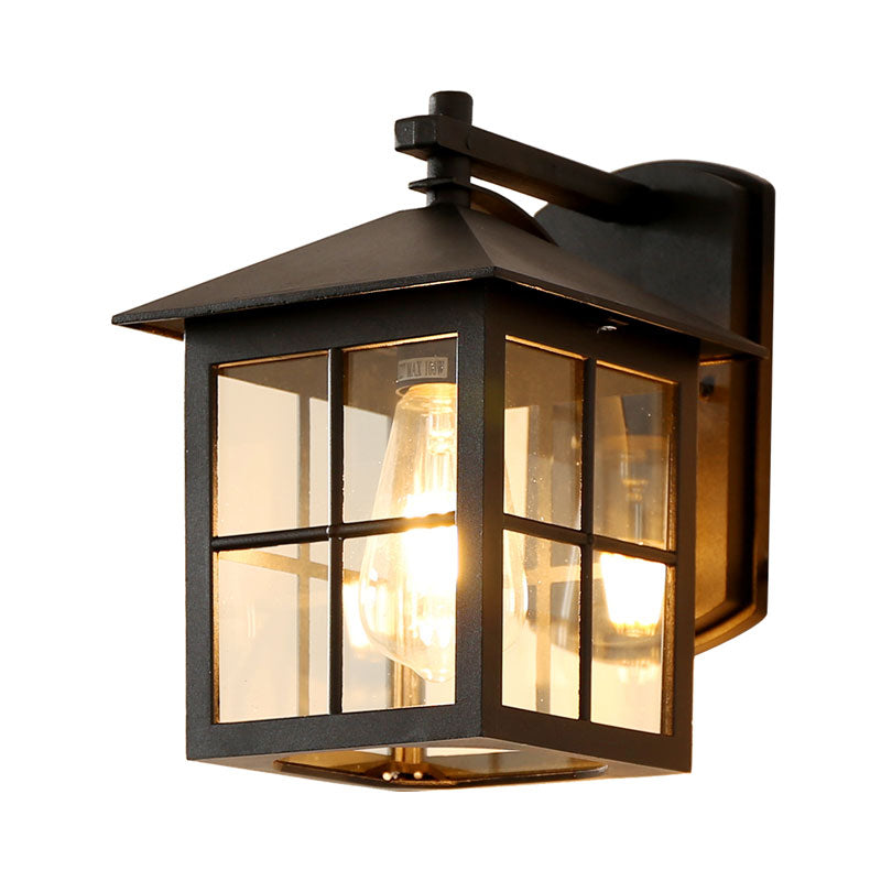 Squared Shade Clear Glass Wall Mount Light Retro 1-Light Courtyard Wall Sconce Light Clearhalo 'Wall Lamps & Sconces' 'Wall Lights' Lighting' 2107941