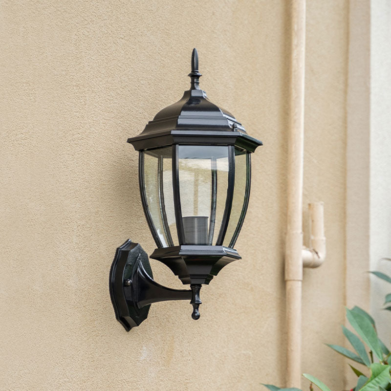 Minimalism Bell Shade Wall Lighting 1 Head Clear Glass Wall Sconce Lamp for Courtyard Black Clearhalo 'Wall Lamps & Sconces' 'Wall Lights' Lighting' 2107954