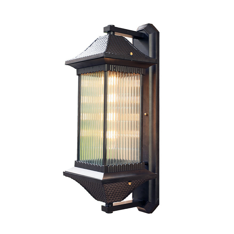 Ribbed Glass Rectangular Shade Wall Light Classic Single Outdoor Wall Lighting Fixture in Coffee Clearhalo 'Wall Lamps & Sconces' 'Wall Lights' Lighting' 2108118