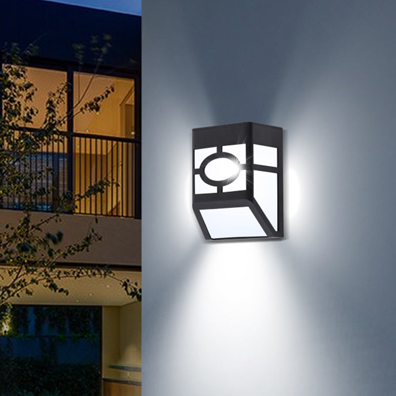 Acrylic Trapezoid Shaped Solar Wall Mount Light Retro Courtyard LED Flush Mount Sconce in Black Clearhalo 'Wall Lamps & Sconces' 'Wall Lights' Lighting' 2108124