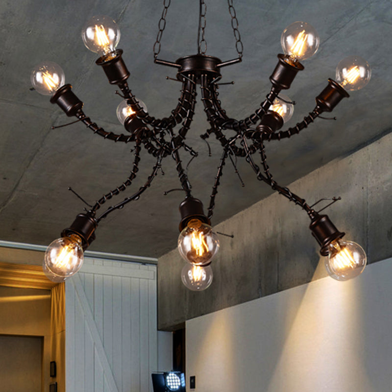 10-Light Human Shade Chandelier Loft Style Black Metal Pendant Light Fixture in Bedroom with Sputnik Shape Black Clearhalo 'Cast Iron' 'Ceiling Lights' 'Chandeliers' 'Industrial Chandeliers' 'Industrial' 'Metal' 'Middle Century Chandeliers' 'Rustic Chandeliers' 'Tiffany' Lighting' 210917