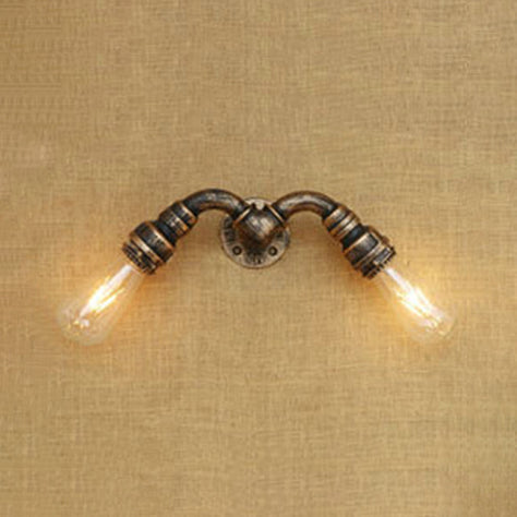 2 Heads Wall Sconce Light with Water Pipe Wrought Iron Industrial Restaurant Wall Lighting in Bronze/Antique Brass Bronze Clearhalo 'Art deco wall lights' 'Cast Iron' 'Glass' 'Industrial wall lights' 'Industrial' 'Middle century wall lights' 'Modern' 'Rustic wall lights' 'Tiffany' 'Traditional wall lights' 'Wall Lamps & Sconces' 'Wall Lights' Lighting' 21094