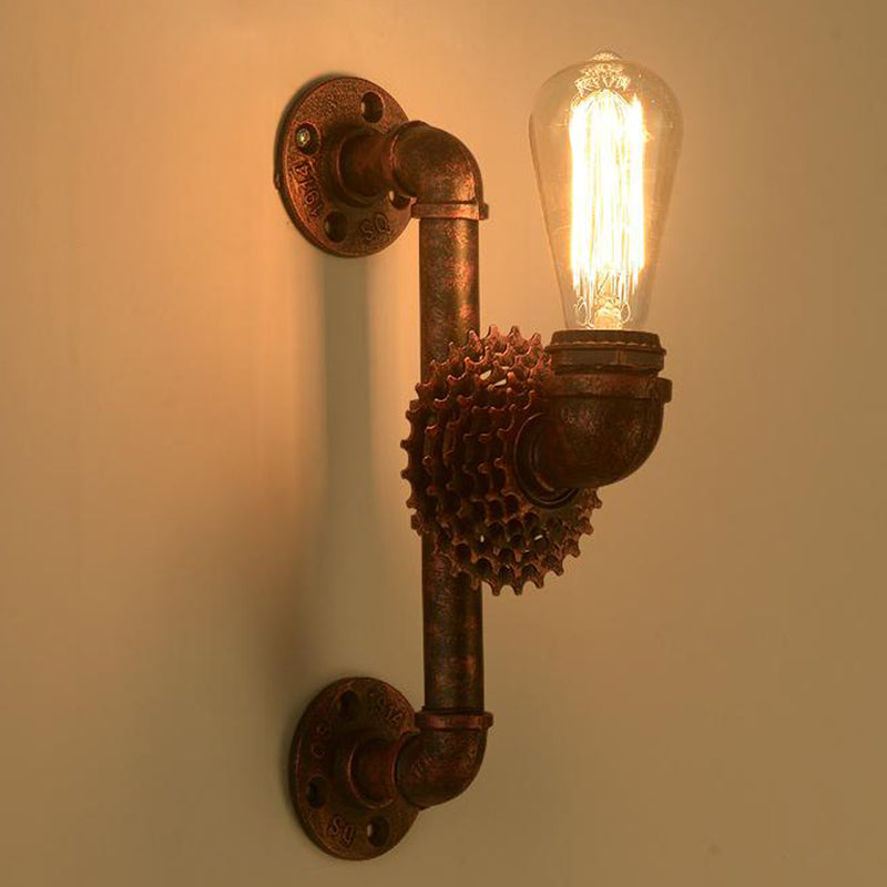 1 Light Exposed Wall Lamp Industrial Weathered Copper Metal Sconce Light Fixture for Indoor with Gear Weathered Copper Clearhalo 'Art deco wall lights' 'Cast Iron' 'Glass' 'Industrial wall lights' 'Industrial' 'Middle century wall lights' 'Modern' 'Rustic wall lights' 'Tiffany' 'Traditional wall lights' 'Wall Lamps & Sconces' 'Wall Lights' Lighting' 211269