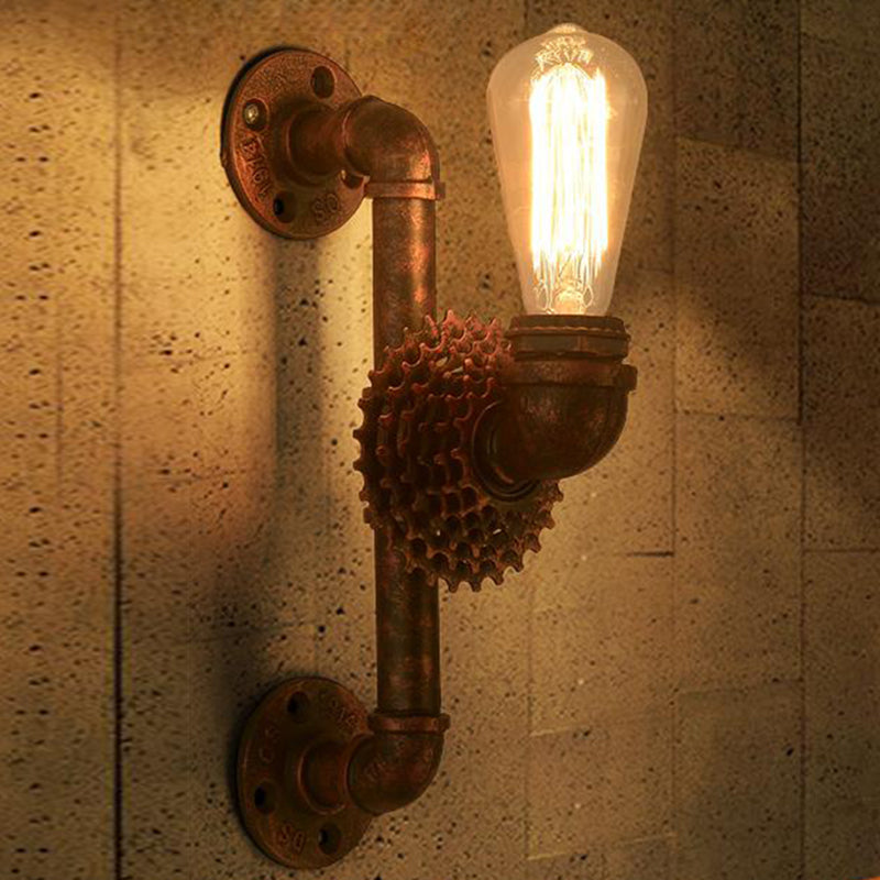 1 Light Exposed Wall Lamp Industrial Weathered Copper Metal Sconce Light Fixture for Indoor with Gear Clearhalo 'Art deco wall lights' 'Cast Iron' 'Glass' 'Industrial wall lights' 'Industrial' 'Middle century wall lights' 'Modern' 'Rustic wall lights' 'Tiffany' 'Traditional wall lights' 'Wall Lamps & Sconces' 'Wall Lights' Lighting' 211270