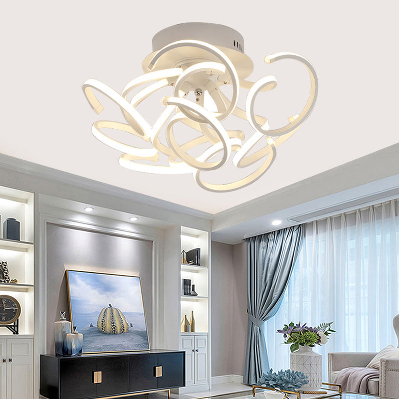 Swirl Wave Semi Flush Mount Lamp Contemporary Acrylic 9/12 Lights White Led Semi Flush Ceiling Light in White/Warm Light Clearhalo 'Ceiling Lights' 'Close To Ceiling Lights' 'Close to ceiling' 'Semi-flushmount' Lighting' 211816