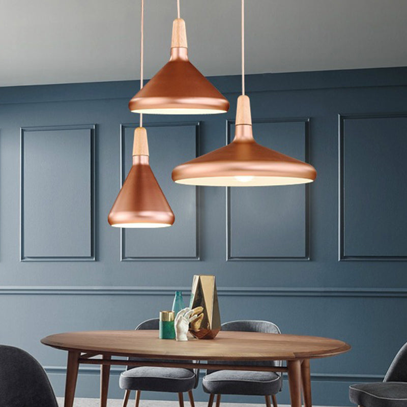 Cone Shade Ceiling Light Simplicity Metallic 1��Head Dining Room Pendant Light Fixture Clearhalo 'Ceiling Lights' 'Modern Pendants' 'Modern' 'Pendant Lights' 'Pendants' Lighting' 2121209