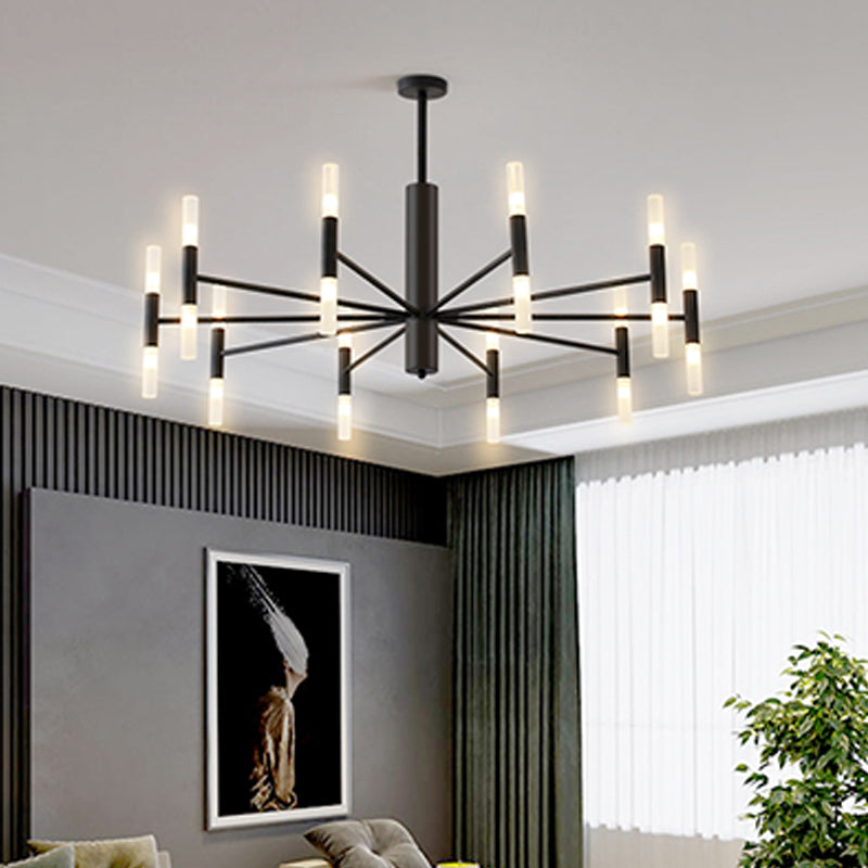 Radial Shaped Living Room Ceiling Lighting Metallic Postmodern LED Chandelier Light Fixture 20 Black Clearhalo 'Ceiling Lights' 'Chandeliers' 'Modern Chandeliers' 'Modern' Lighting' 2121266