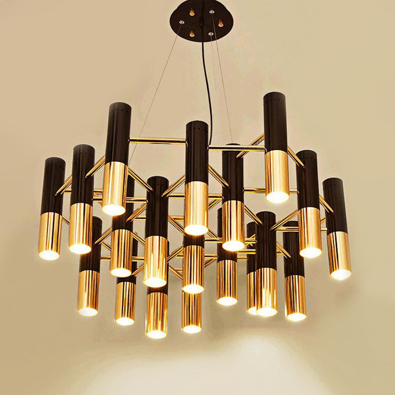 Tube LED Chandelier Lighting Post-Modern Metal Living Room Pendant Light Fixture in Gold Clearhalo 'Ceiling Lights' 'Chandeliers' 'Modern Chandeliers' 'Modern' Lighting' 2121297