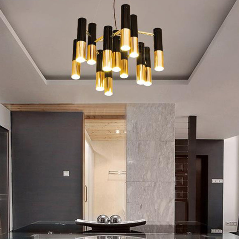 Tube LED Chandelier Lighting Post-Modern Metal Living Room Pendant Light Fixture in Gold Clearhalo 'Ceiling Lights' 'Chandeliers' 'Modern Chandeliers' 'Modern' Lighting' 2121300