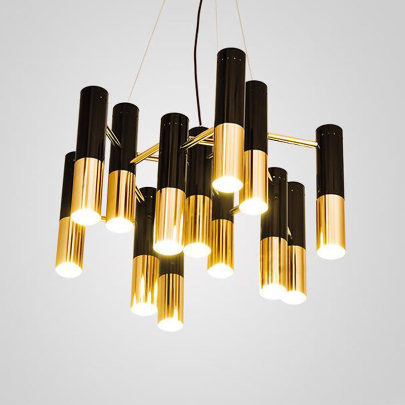 Tube LED Chandelier Lighting Post-Modern Metal Living Room Pendant Light Fixture in Gold Clearhalo 'Ceiling Lights' 'Chandeliers' 'Modern Chandeliers' 'Modern' Lighting' 2121302