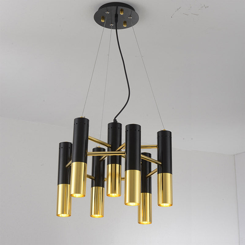 Tube LED Chandelier Lighting Post-Modern Metal Living Room Pendant Light Fixture in Gold 7 Gold Clearhalo 'Ceiling Lights' 'Chandeliers' 'Modern Chandeliers' 'Modern' Lighting' 2121303