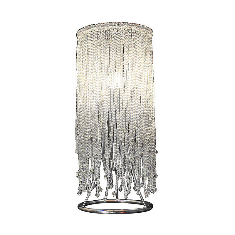 Postmodern Fringed Nightstand Lamp Crystal Single-Bulb Bedroom Table Lighting in Chrome Chrome Clearhalo 'Lamps' 'Table Lamps' Lighting' 2121541