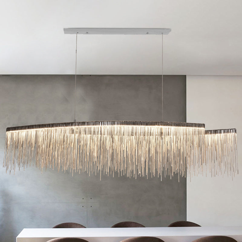 Tassel Chain LED Pendant Light Post-Modern Metallic Dining Room Hanging Island Light in Silver Clearhalo 'Ceiling Lights' 'Island Lights' Lighting' 2121544