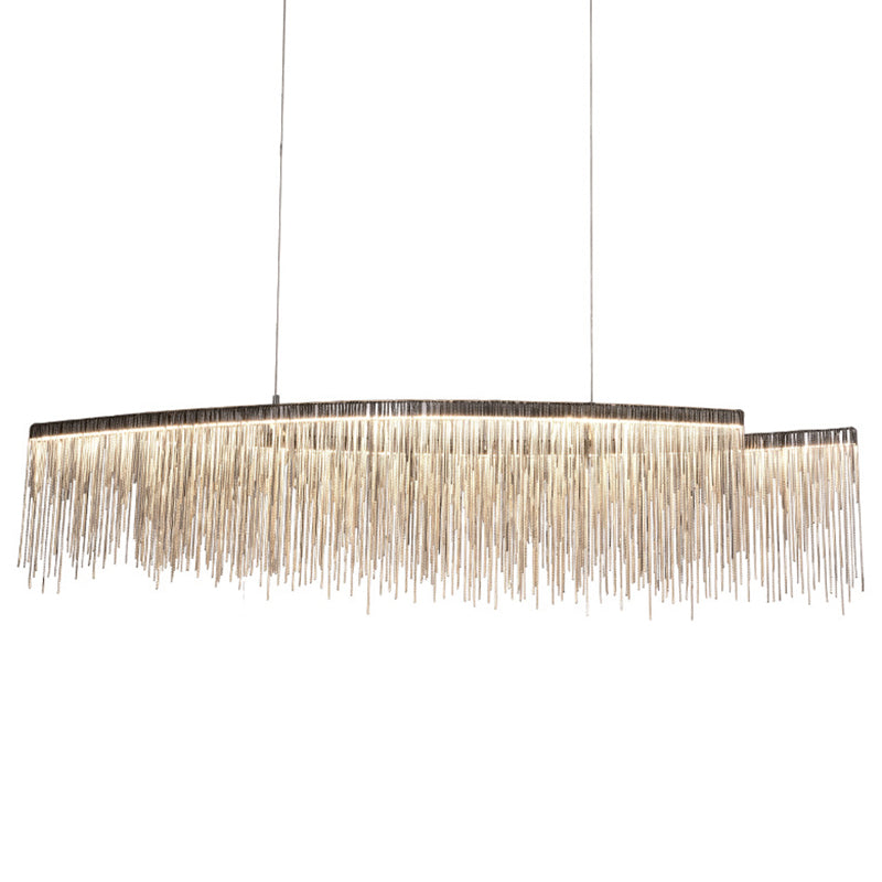 Tassel Chain LED Pendant Light Post-Modern Metallic Dining Room Hanging Island Light in Silver Clearhalo 'Ceiling Lights' 'Island Lights' Lighting' 2121546