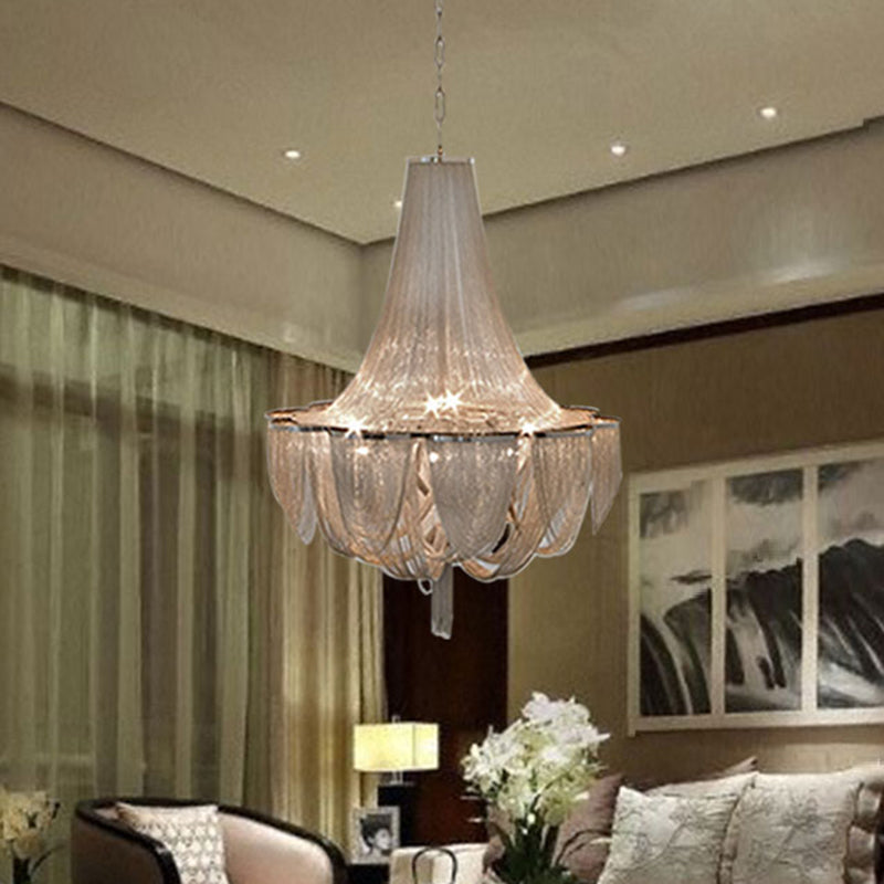 Tassel Chain Chandelier Light Post-Modern 8 Heads Silver Pendant Light Fixture for Living Room Silver Clearhalo 'Ceiling Lights' 'Chandeliers' 'Modern Chandeliers' 'Modern' Lighting' 2121562