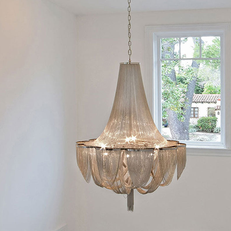 Tassel Chain Chandelier Light Post-Modern 8 Heads Silver Pendant Light Fixture for Living Room Clearhalo 'Ceiling Lights' 'Chandeliers' 'Modern Chandeliers' 'Modern' Lighting' 2121563