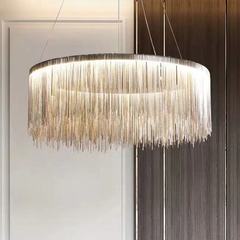 Circular Ceiling Lighting Postmodern Aluminum Chain Living Room LED Chandelier Light Fixture Clearhalo 'Ceiling Lights' 'Chandeliers' 'Modern Chandeliers' 'Modern' Lighting' 2121587