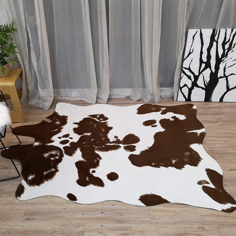 Scandinavian Bedroom Rug Multicolor Artificial Animal Skin Rug Polypropylene Anti-Slip Washable Stain Resistant Area Carpet Dark Brown 4'7