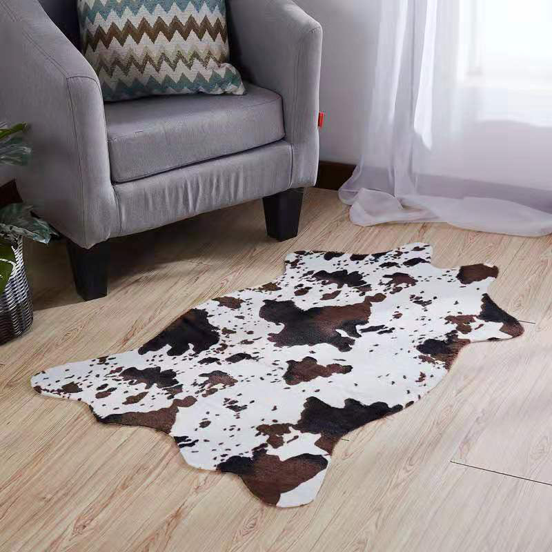 Scandinavian Bedroom Rug Multicolor Artificial Animal Skin Rug Polypropylene Anti-Slip Washable Stain Resistant Area Carpet White-Brown 2'6