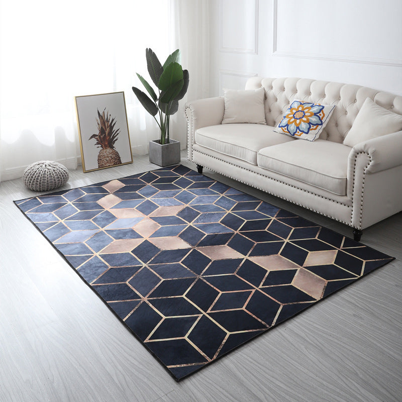 Multi Color Geometric Floral Rug Cotton Mid-Century Modern Rug Pet-Friendly Anti-Slip Rug for Room Navy Clearhalo 'Area Rug' 'Rug' 2121923