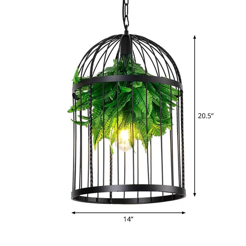 Black Bird Cage Hanging Lamp Farmhouse Iron 1 Light Restaurant Ceiling Pendant Light with Plant Decor Clearhalo 'Art Deco Pendants' 'Black' 'Cast Iron' 'Ceiling Lights' 'Ceramic' 'Crystal' 'Industrial Pendants' 'Industrial' 'Metal' 'Middle Century Pendants' 'Pendant Lights' 'Pendants' 'Rustic Pendants' 'Tiffany' Lighting' 2122822