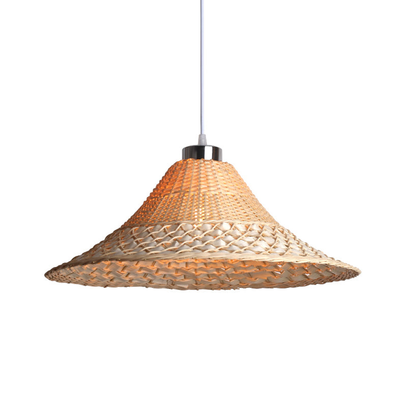 Yellow Bamboo Hat Shape Pendant Asian Style 1 Light Rattan Hanging Ceiling Lamp for Restaurant Clearhalo 'Ceiling Lights' 'Pendant Lights' 'Pendants' Lighting' 212661