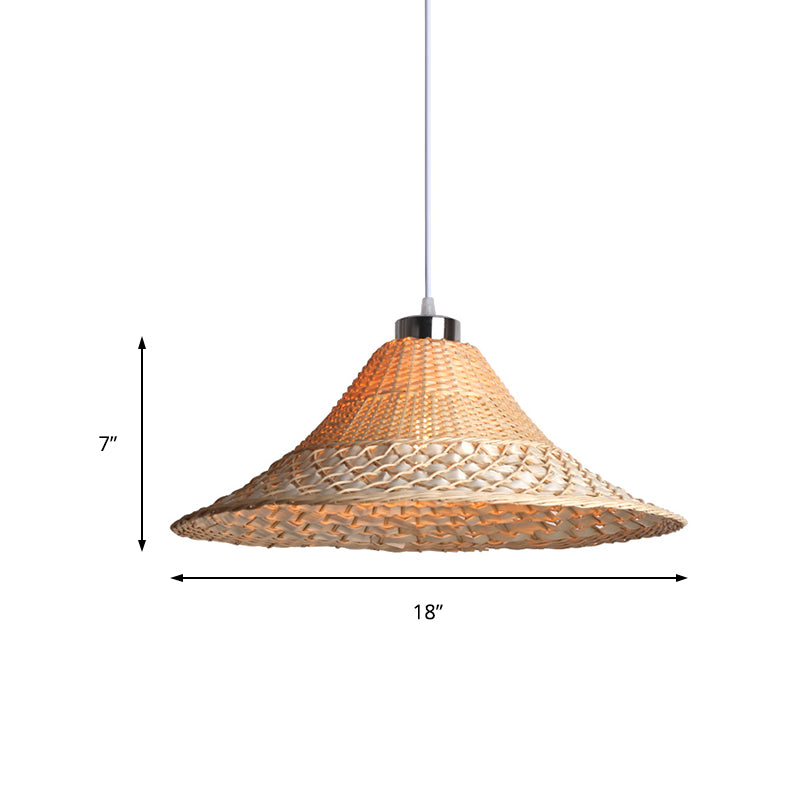 Yellow Bamboo Hat Shape Pendant Asian Style 1 Light Rattan Hanging Ceiling Lamp for Restaurant Clearhalo 'Ceiling Lights' 'Pendant Lights' 'Pendants' Lighting' 212662