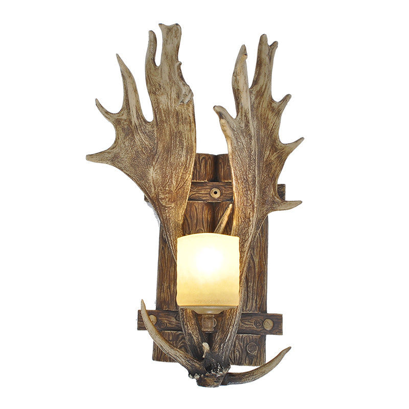 Resin Antler Wall Mount Light Retro 1-Light Restaurant Wall Lighting with Handblown Glass Shade in Brown Clearhalo 'Wall Lamps & Sconces' 'Wall Lights' Lighting' 2135819