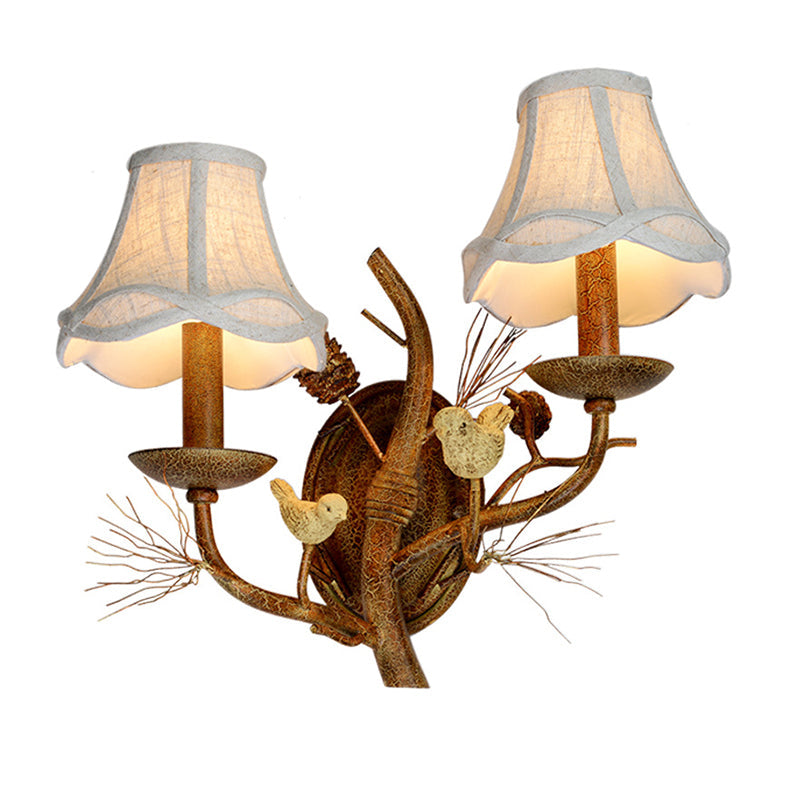 Vintage Flared Wall Light Fixture Fabric Wall Mounted Lamp with Bird Decor in Rust for Restaurant Clearhalo 'Wall Lamps & Sconces' 'Wall Lights' Lighting' 2135842