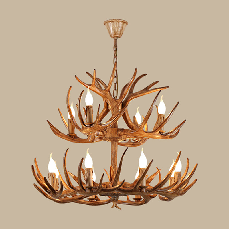 Antler Shape Resin Chandelier Light Rustic Restaurant Pendant Light Fixture in Brown Clearhalo 'Ceiling Lights' 'Chandeliers' 'Modern Chandeliers' 'Modern' Lighting' 2135913