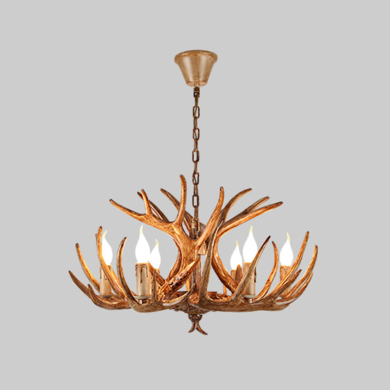 Antler Shape Resin Chandelier Light Rustic Restaurant Pendant Light Fixture in Brown Clearhalo 'Ceiling Lights' 'Chandeliers' 'Modern Chandeliers' 'Modern' Lighting' 2135921